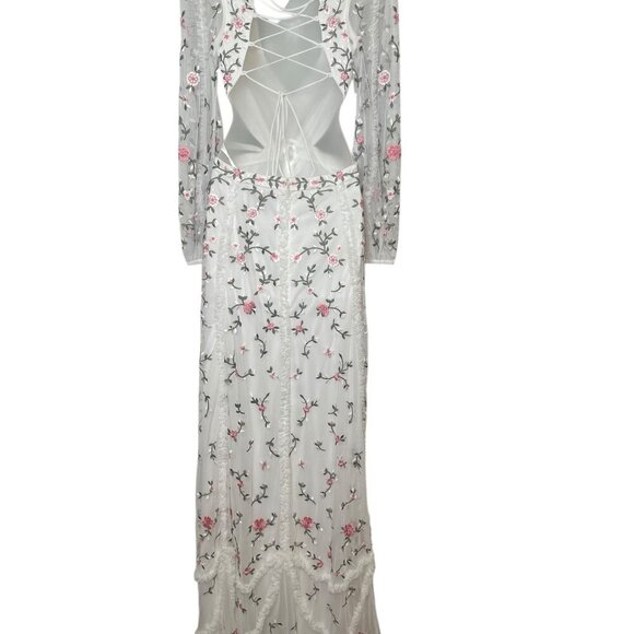 Mac Duggal 70159 Floral Embroidered Gown Ivory Multicolor Lace Back Size 10 NWT - Picture 3 of 6